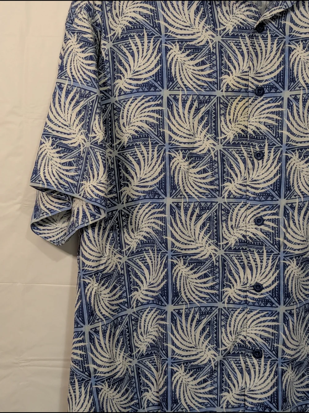 Nat Nast Men’s Hawaiian Shirt XXL Blue White Tropical Camp Shirt Button Front
